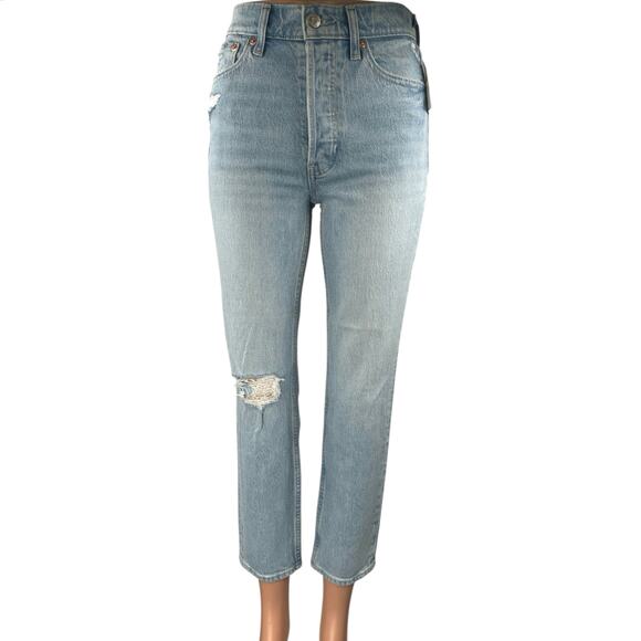 NEW Gap Cheeky Straight High Rise Blue Distressed Cropped Denim Jeans Size 25 - Picture 1 of 5